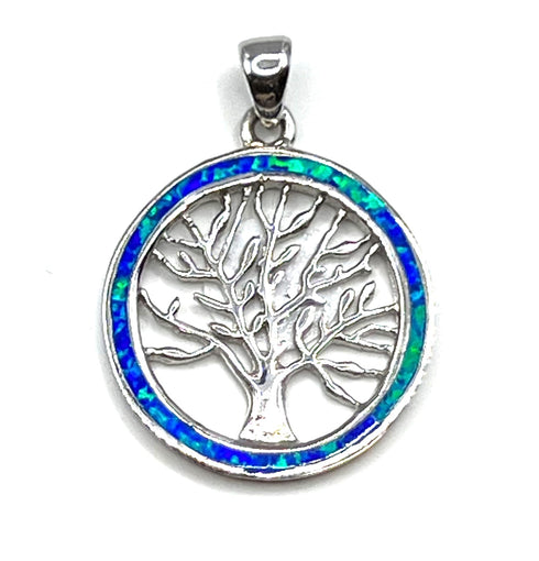 Sterling Silver with Opal Tree of Life Pendant